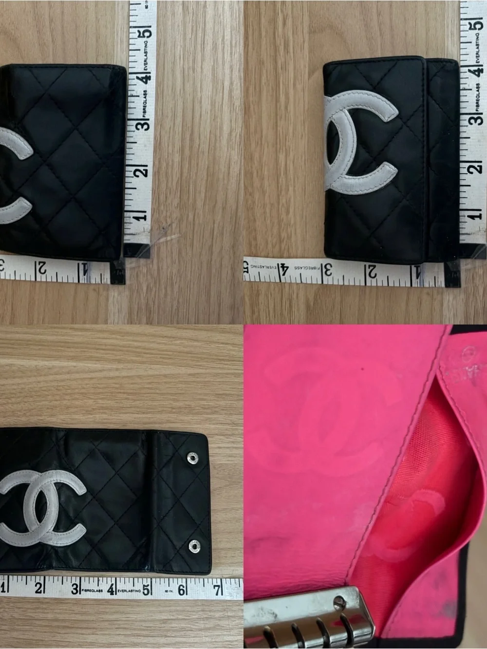 VTG CHANEL CAMBON Black Leather Key Case White CC Pink Interior Box Auth Card